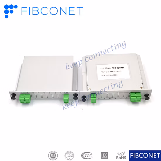 Splitter PLC in fibra ottica di tipo a cassetta di alta qualità 1*2 Connettore SC/PC 09mm con eccellente uniformità e affidabilità